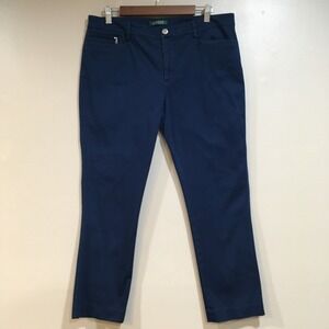 LRL Ralph Lauren Stretch Cotton Twill Straight Leg Pants Womens 14 Blue Preppy